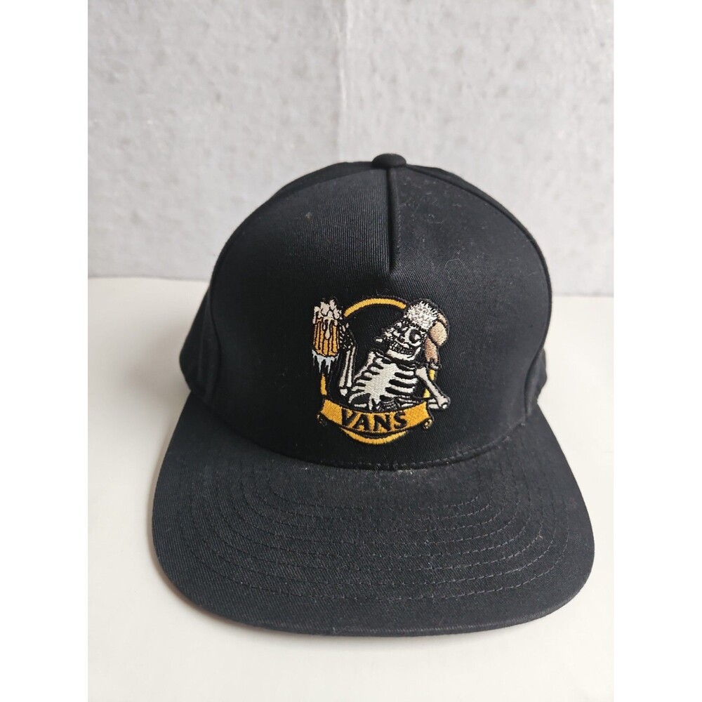 Vans Cold Crew Snapback Cap Trucker Hat One Size Black Skeleton Halloween